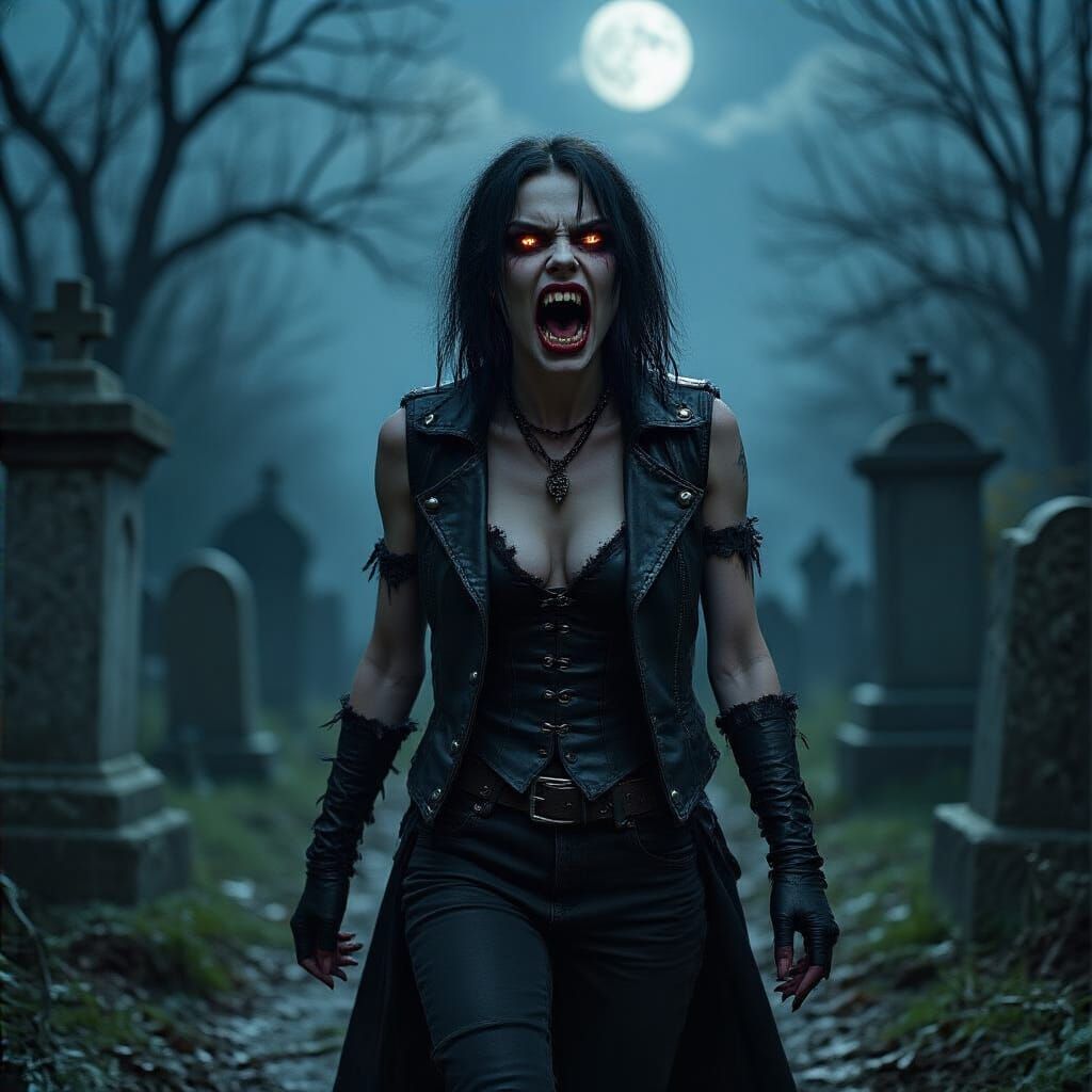 Gothic Vampire in Graveyard, Cinematic Hyperrealism