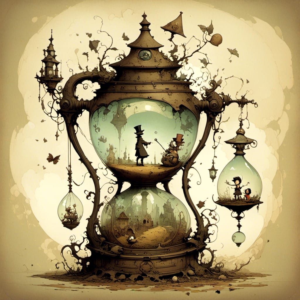 Surreal Hourglass Illustration in Storybook Style