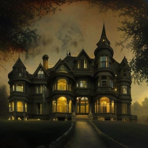 Ethereal Victorian Mansion in Hyper-Detailed Landscape