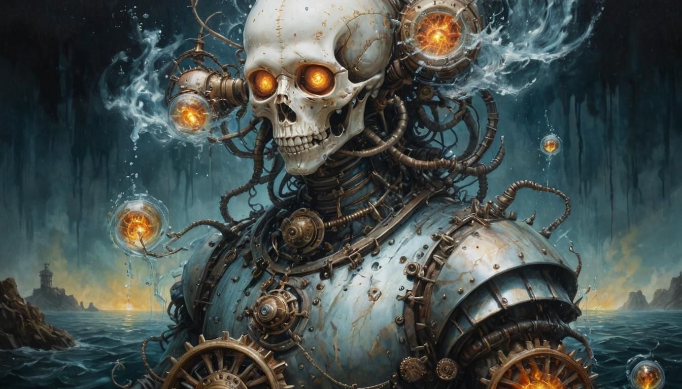 an ancient robot emerged out of the sea