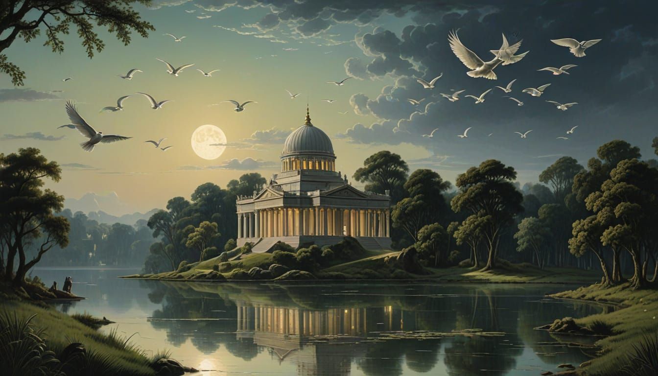Serene Neoclassical Temple in English Garden Style