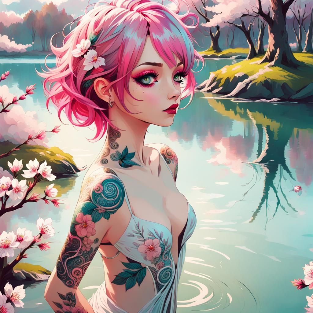 Dreamy Goddess Among Cherry Blossoms