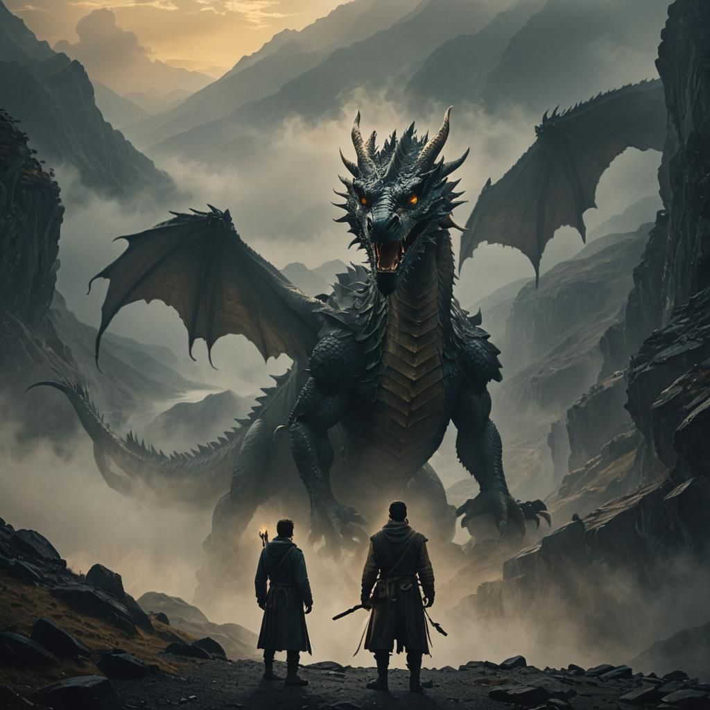 Cinematic Dragon Encounter in Misty Mountains