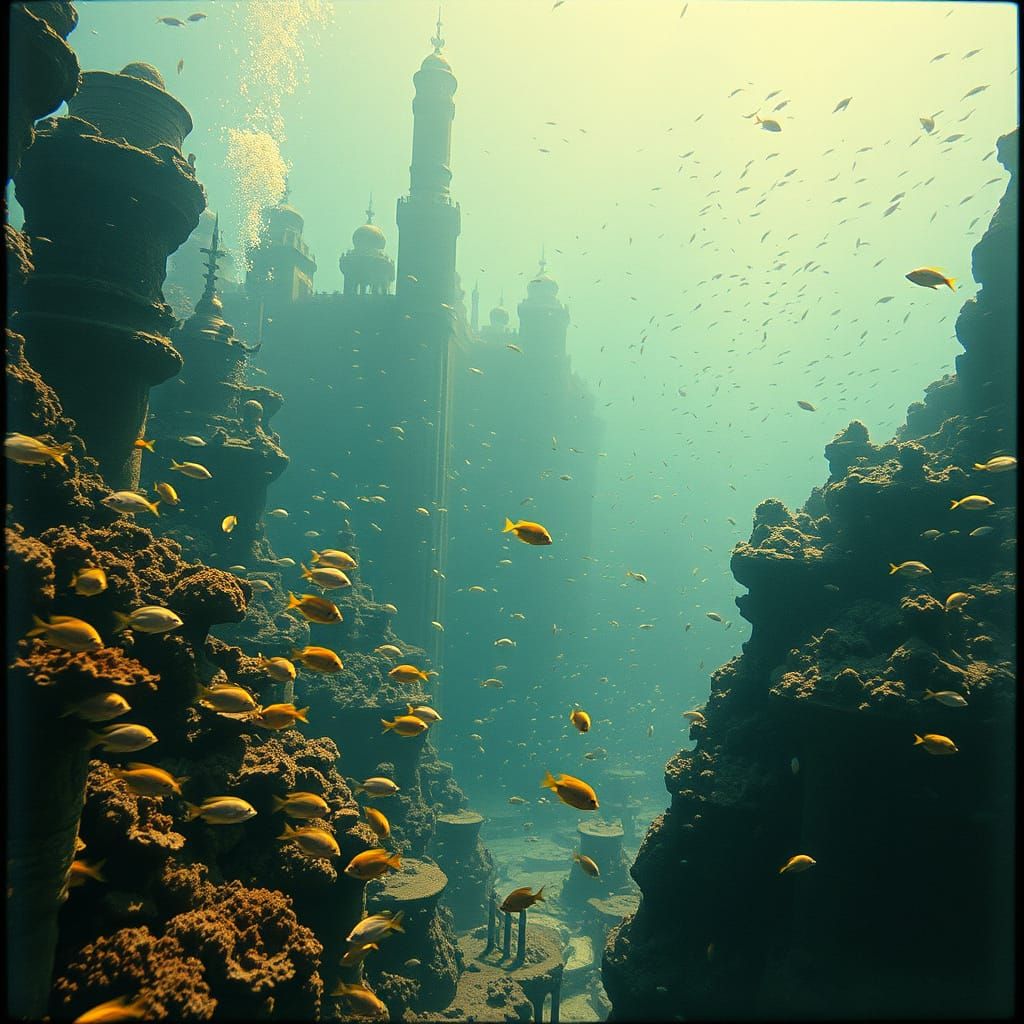 Underwater Metropolis in Warm, Golden Light