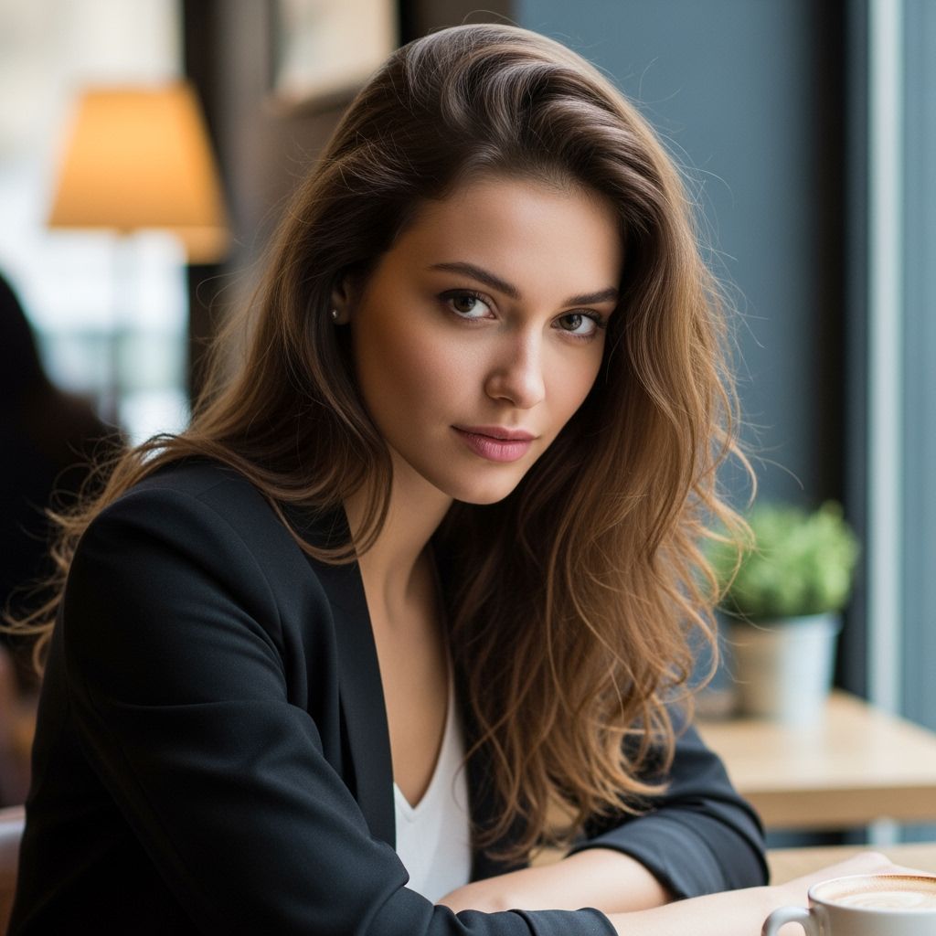 Captivating Young Woman in Cozy Cafe