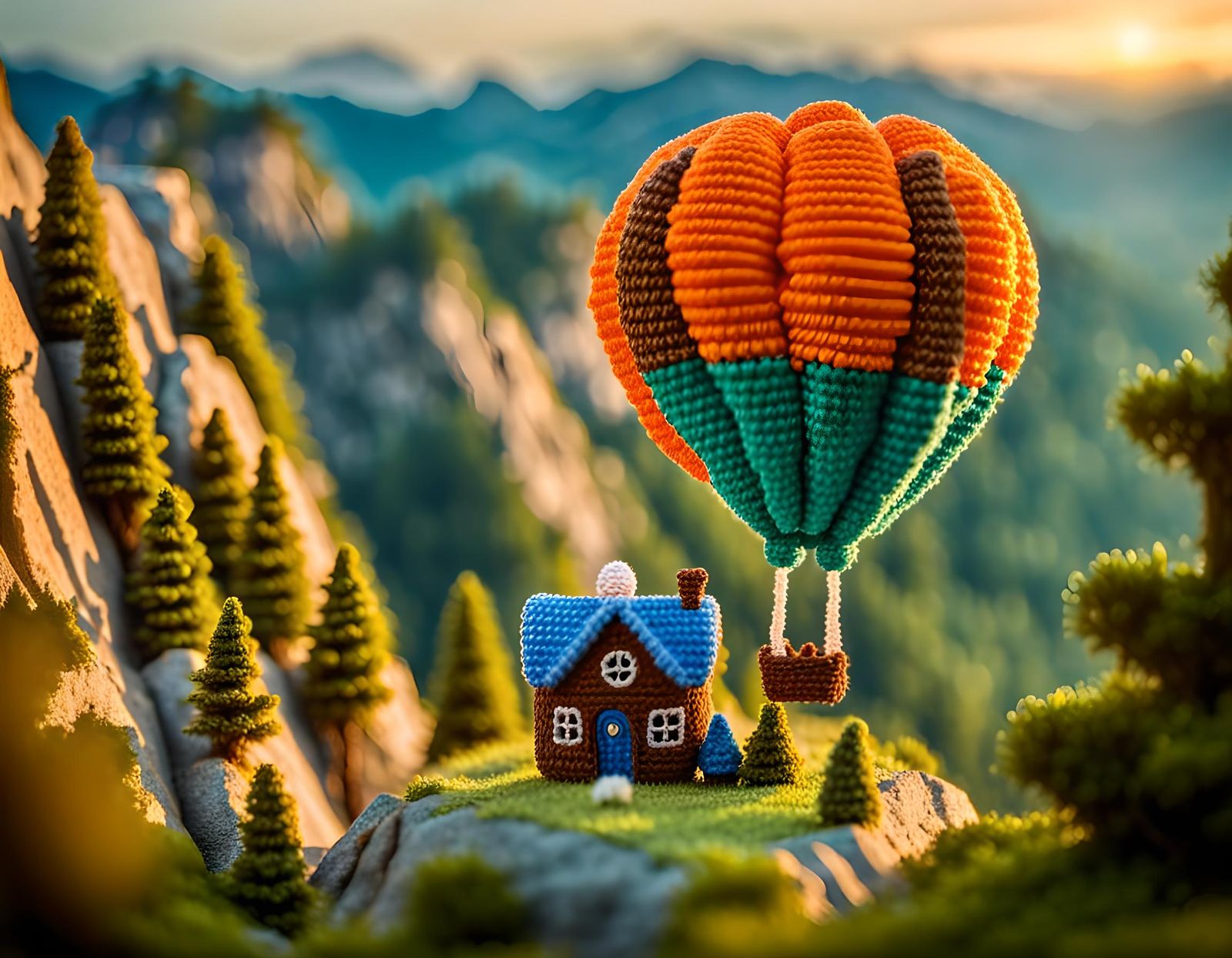 Amigurumi Hot Air Balloons in Miniature Diorama