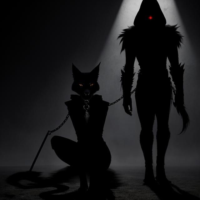 Kitty Girl and Hooded Wolf in Shadow