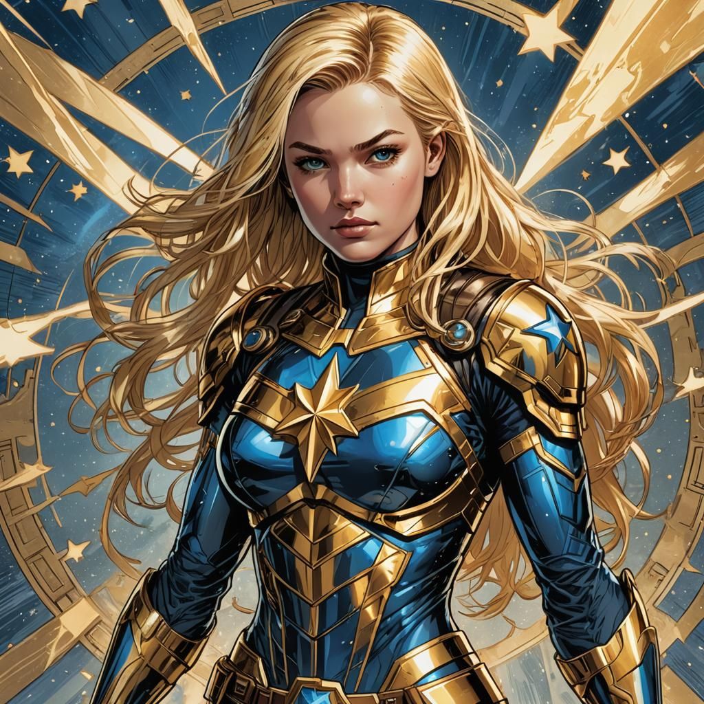 Dynamic Superheroine in Comic Book Style