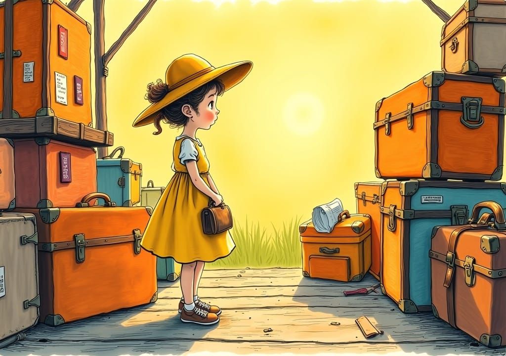 Girl Awaits on Platform in Storybook Illustration