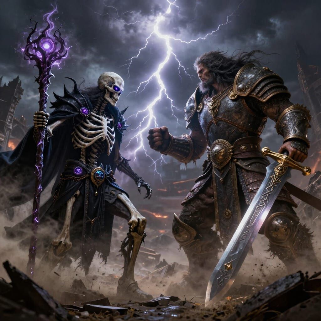 Epic Clash: Skeletal Sorcerer vs. Warrior Giant on Battlefie...