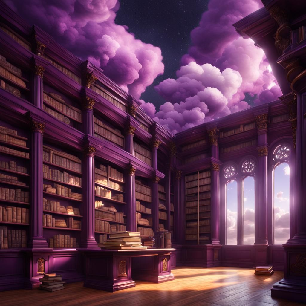 Whimsical Purple Library with Cloud Bookcases