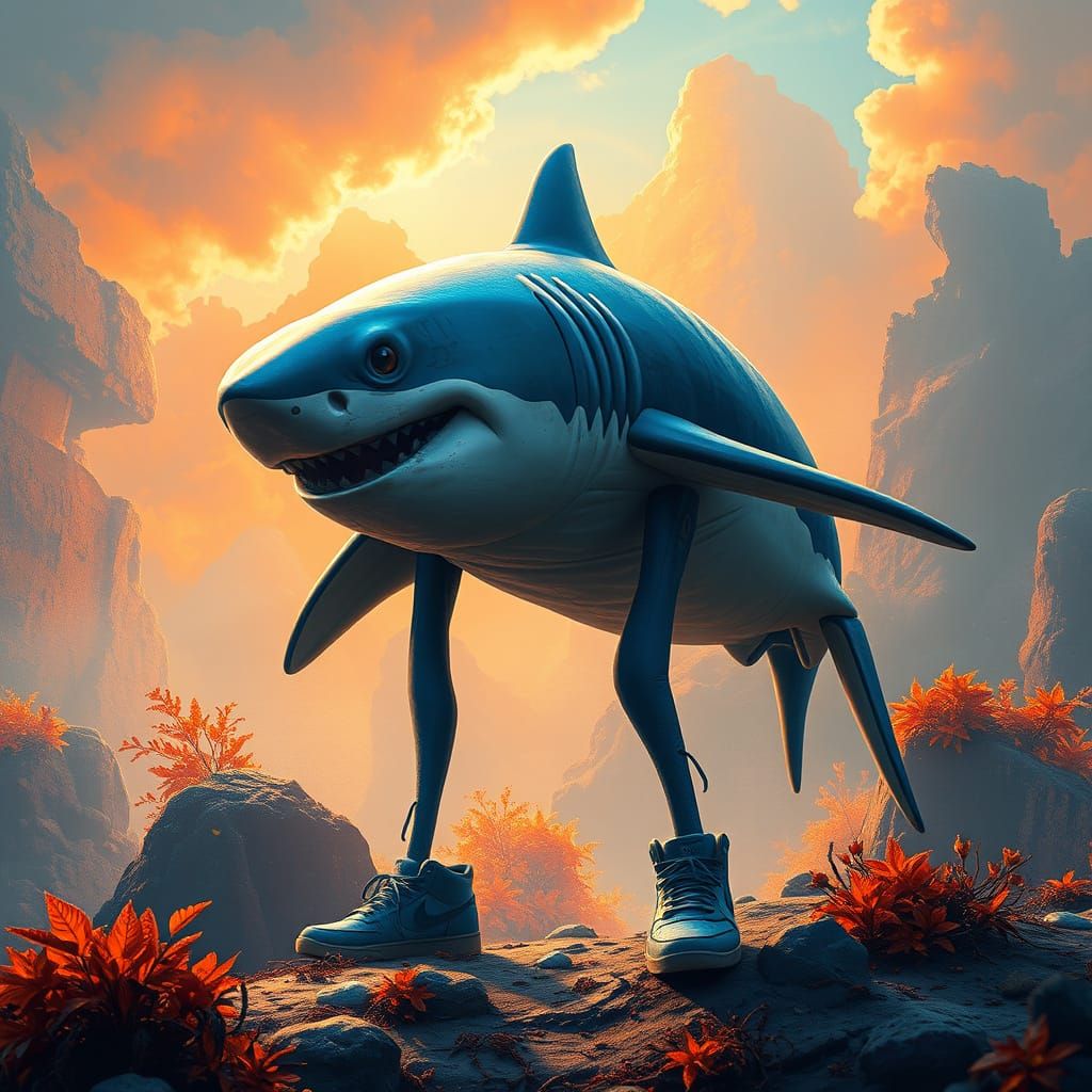 Shark with Legs in Lush Environment