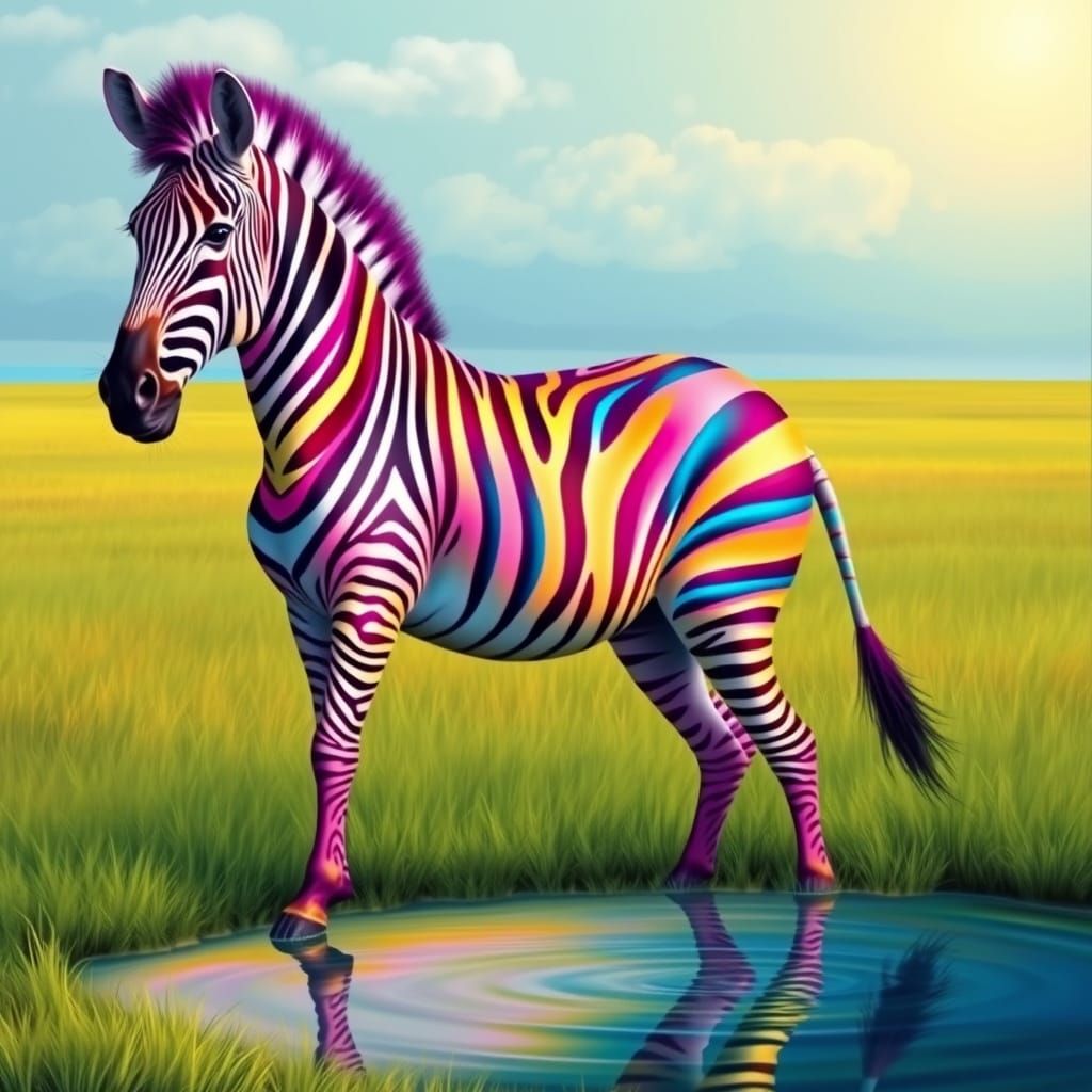 Ethereal Zebra in Vibrant Savanna Landscape