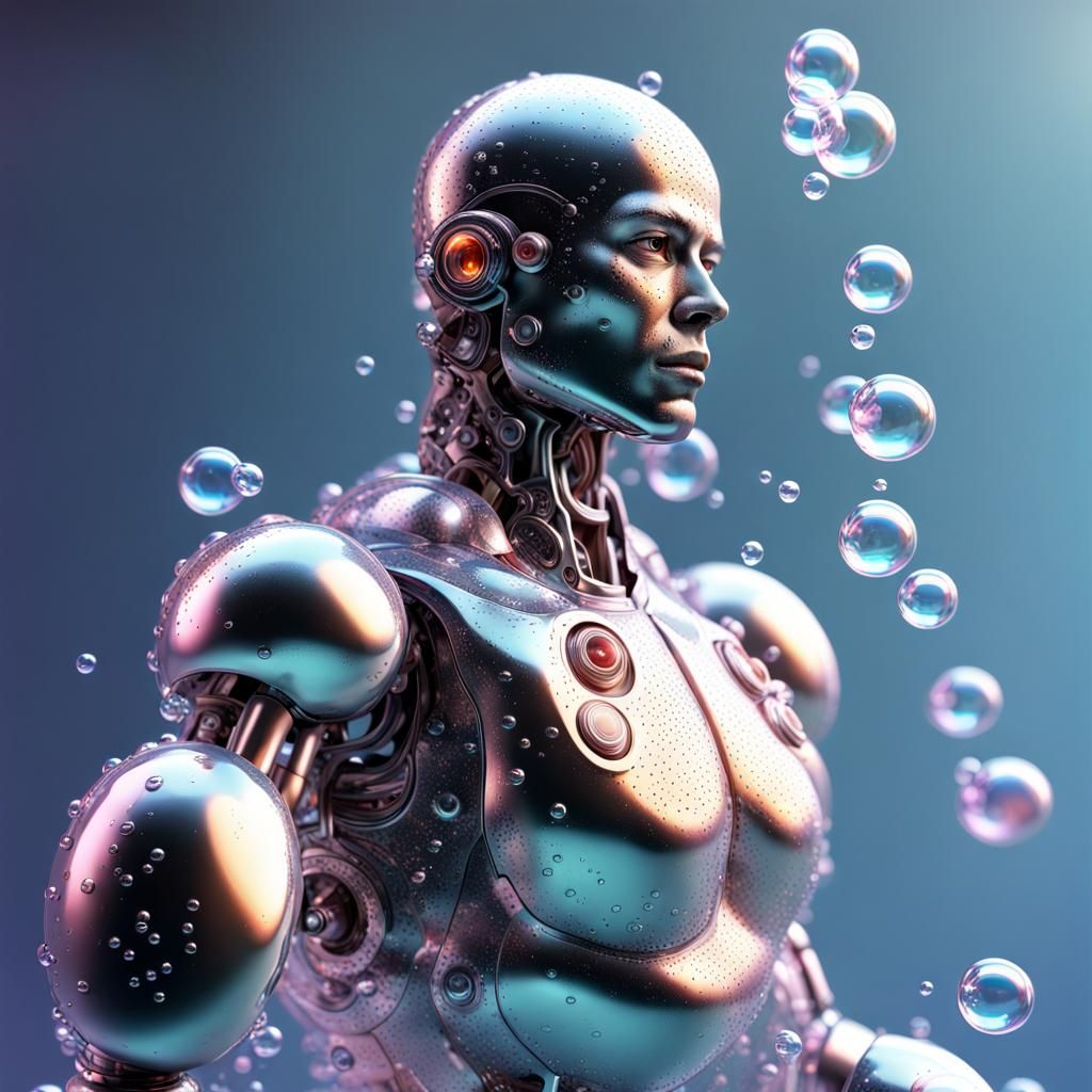 Bubble Metal Cyborg: Hyperrealistic Concept Art