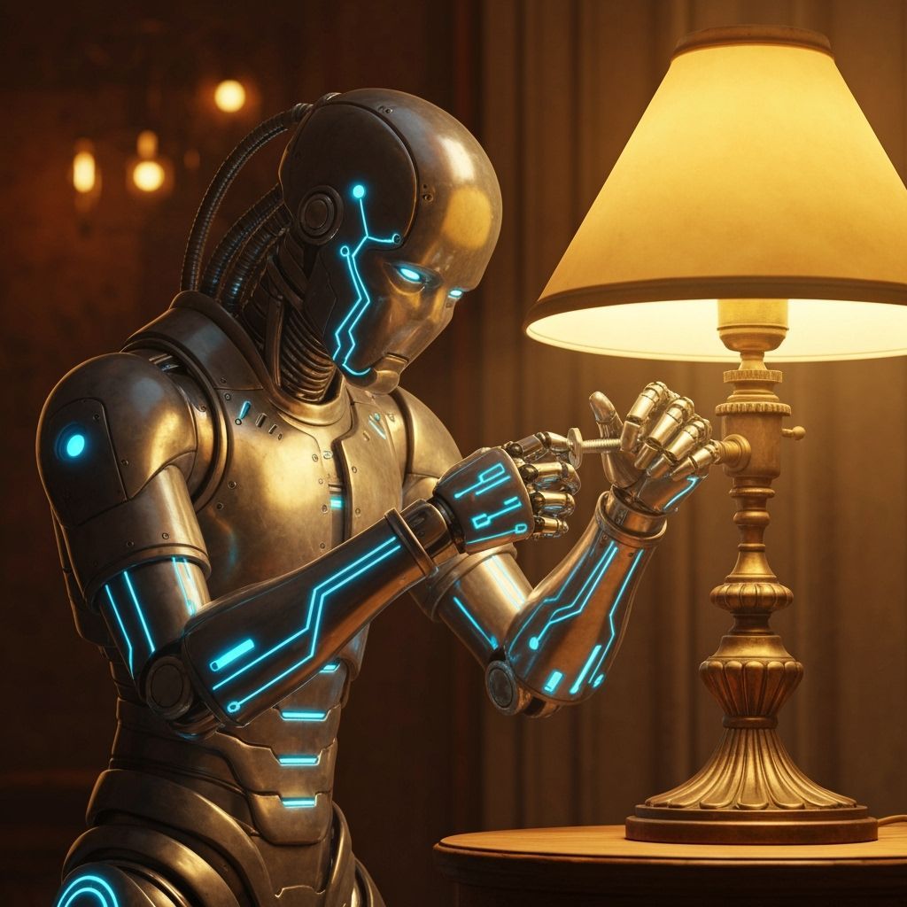 Robot and Lamp: Futuristic Realism, Industrial Whimsy
