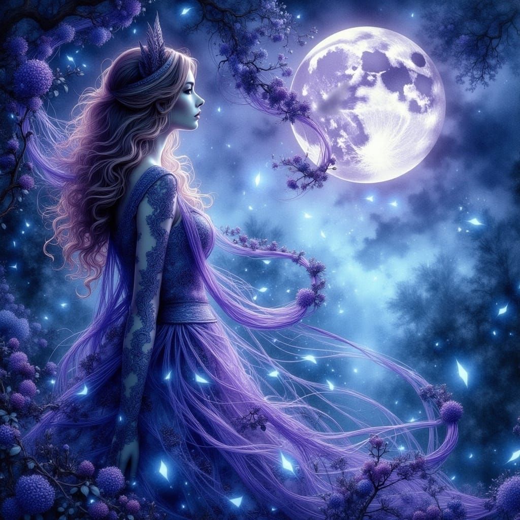 Ethereal Moonlit Melodies in Art Nouveau Style