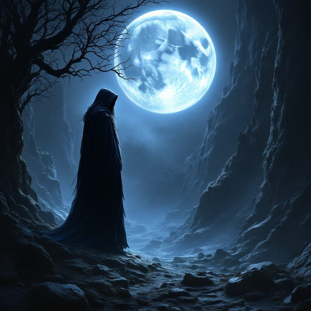 Gandalf in Mordor Under Full Moonlight