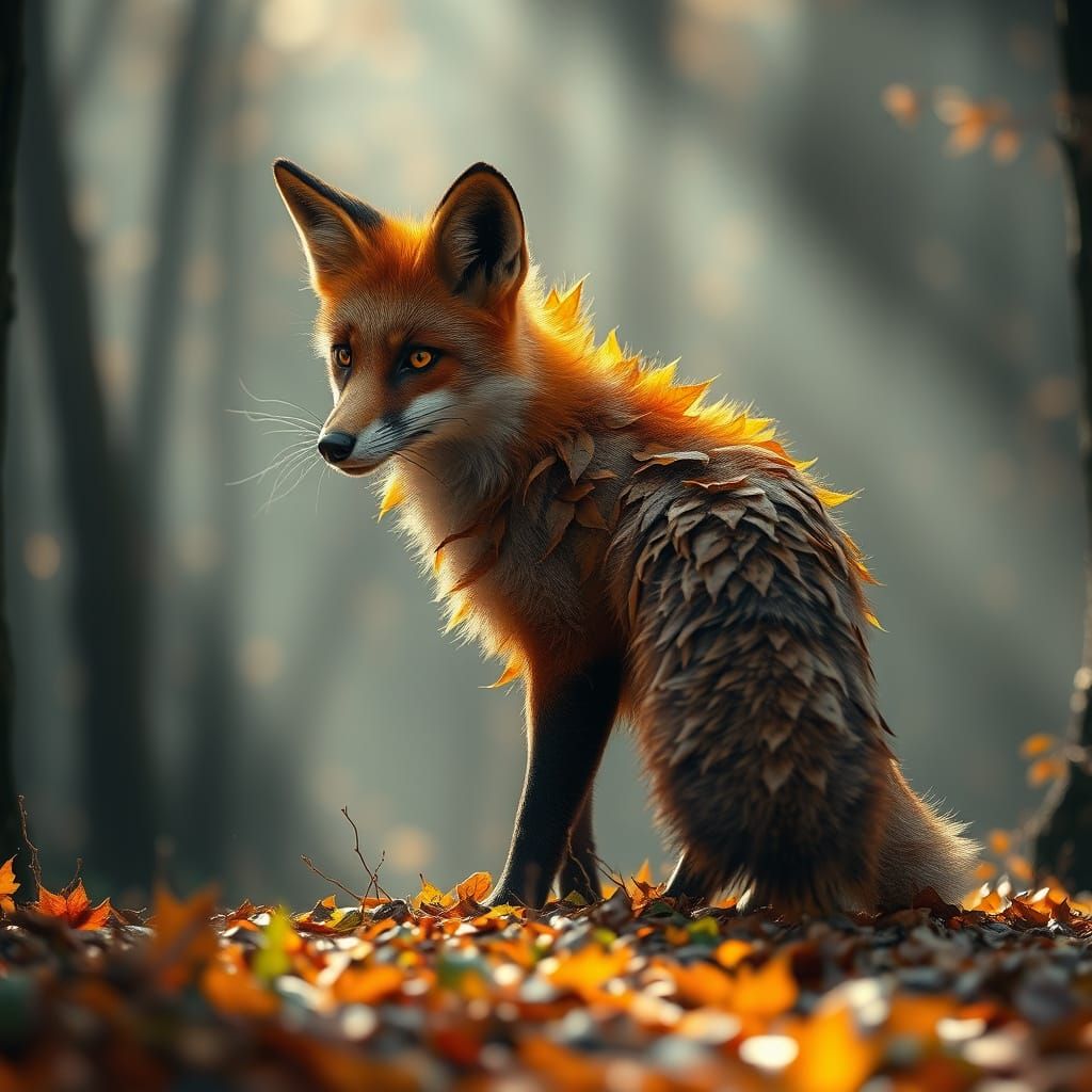 Autumn Leaf Fox in Enchanted Forest