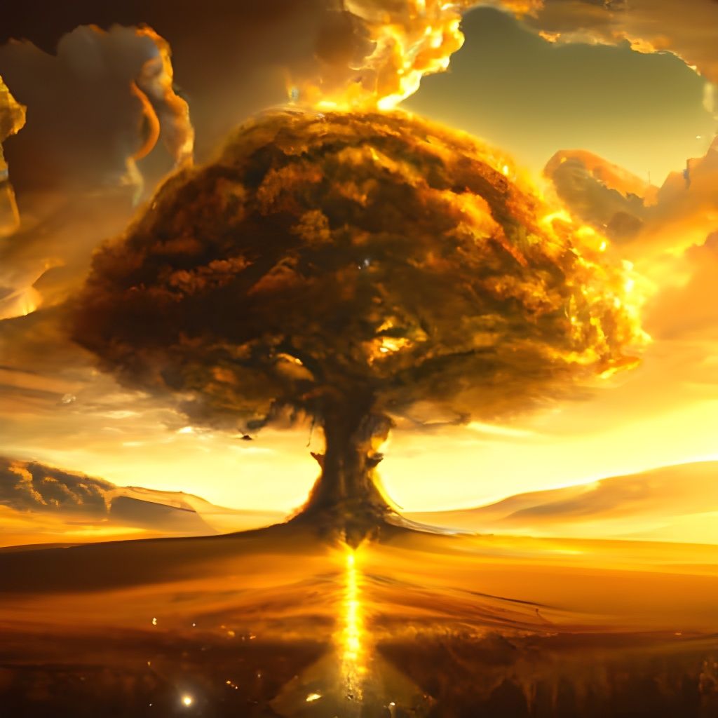 Golden World Tree in Autumn Landscape