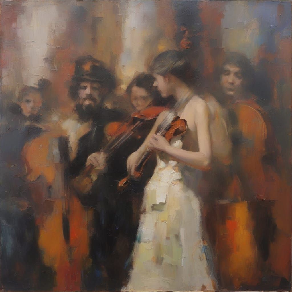 Ethereal Violin Concerto in Abstract Oil Painting