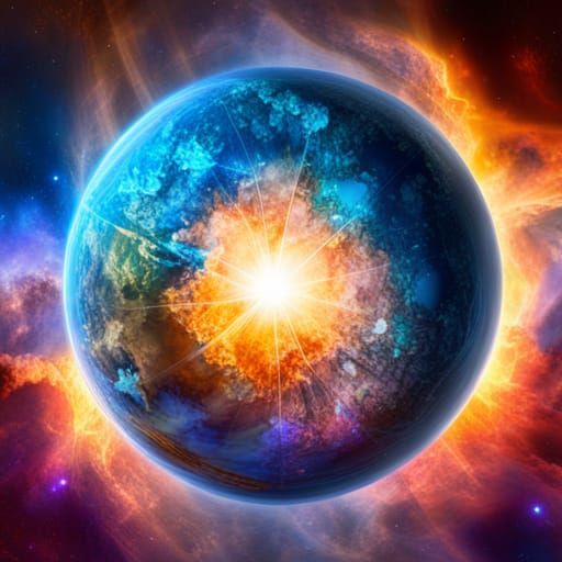 Copper Crystal Planet in Space, Dark Fantasy Art