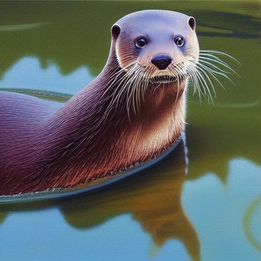 River Otter in Oil Painting Style