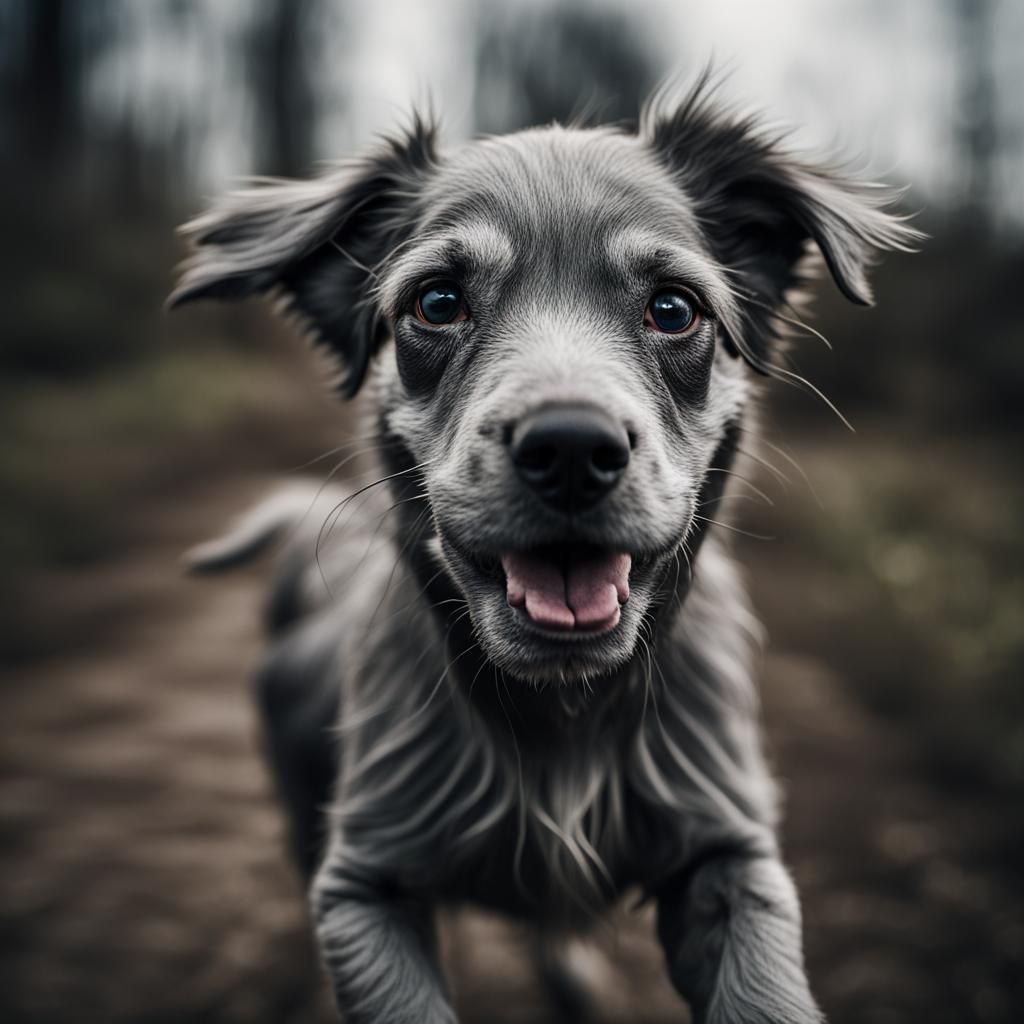 Gray Puppy Portrait in Ambient Light