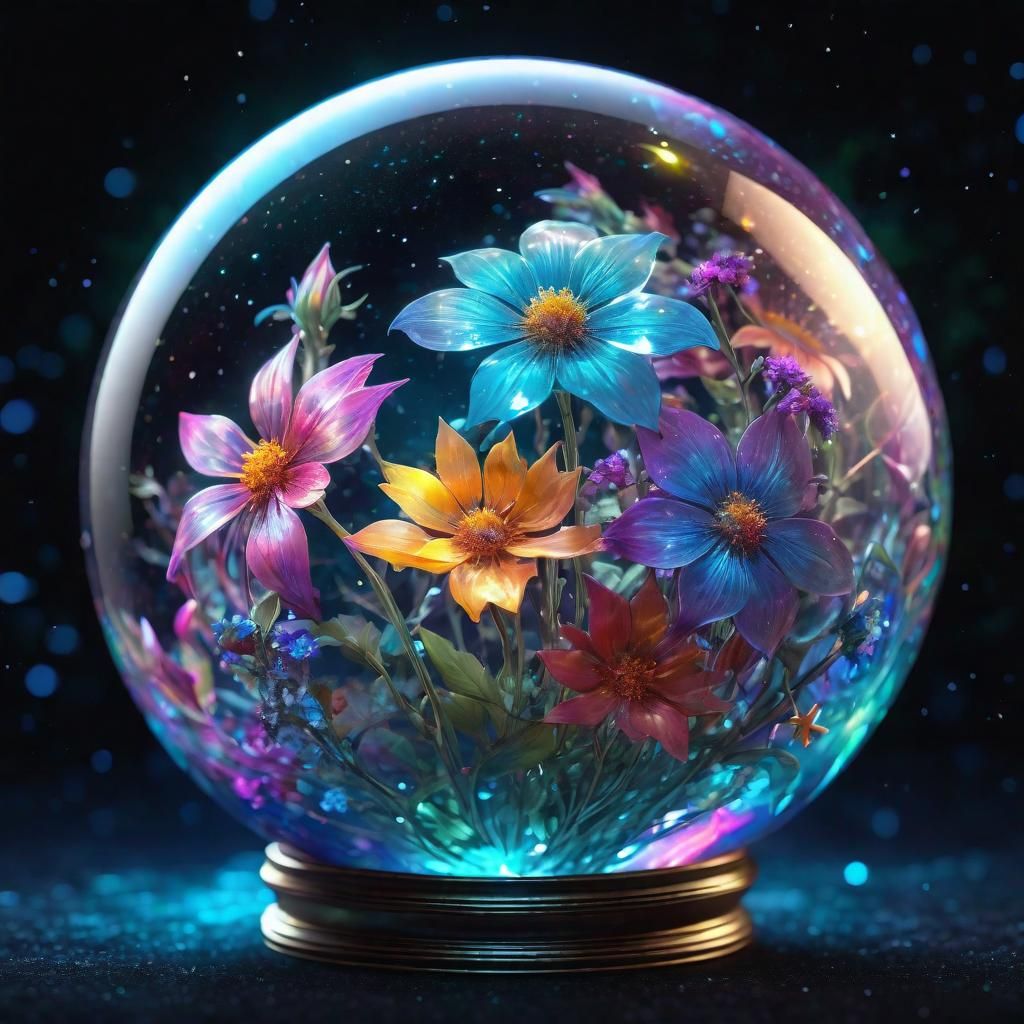 Magical Flowers in Illuminated Glass Sphere