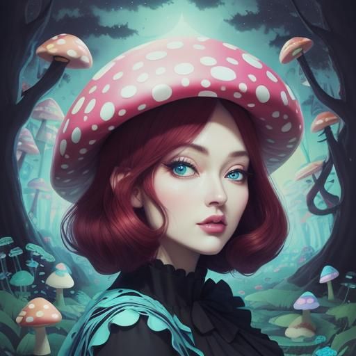 Anime Mushroom Woman in Candy Art Style