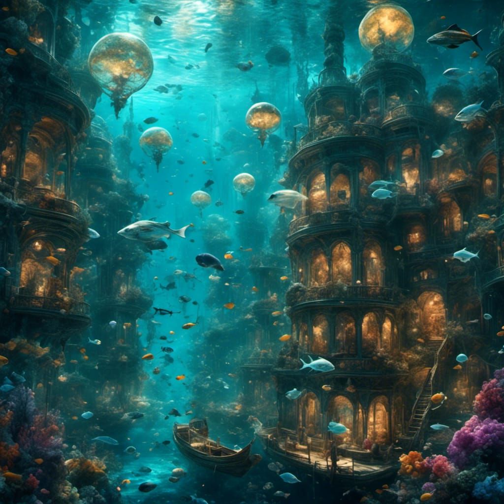 Underwater City in Clear Domes