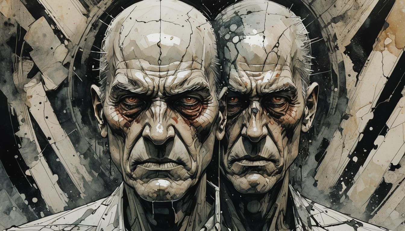 Dystopian Surrealism Portrait of an Angry Older Man