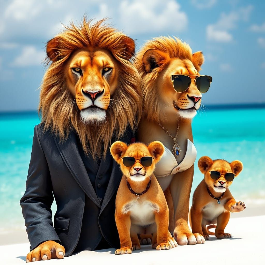 Confident Lion King Poses with Stunning Lioness and Cubs on...