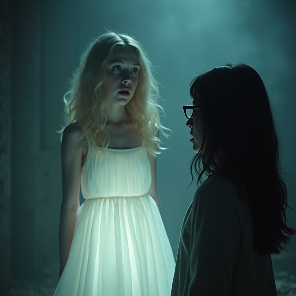 Surprised Ghostly Encounter in Cinematic Lighting