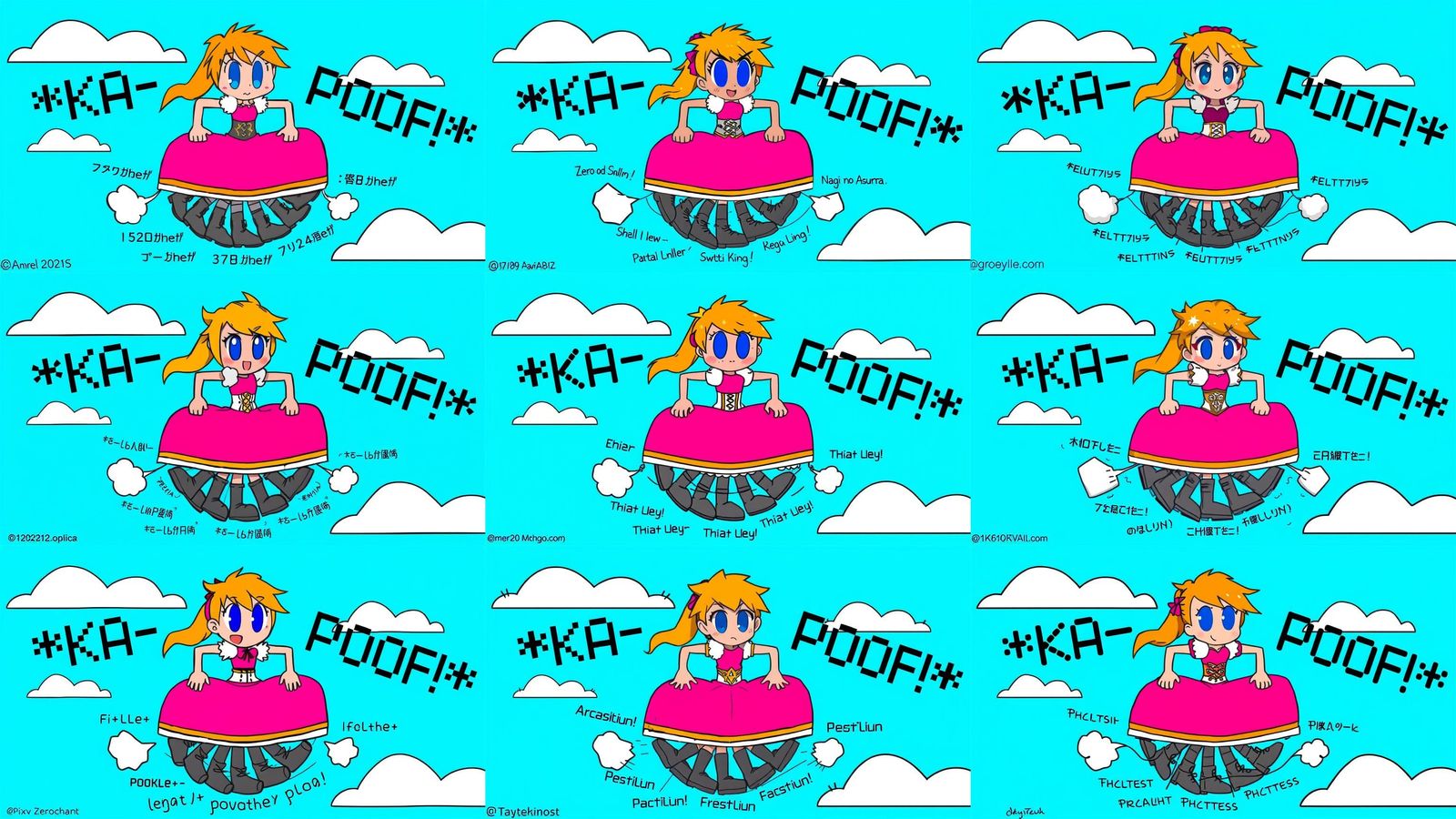 Orange-Haired Woman Parachuting in Pink Dress, Anime Style