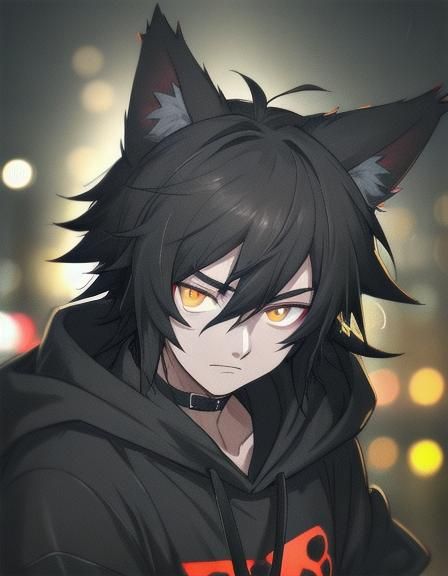 Anime Furry Boy in City Alleyway at Night