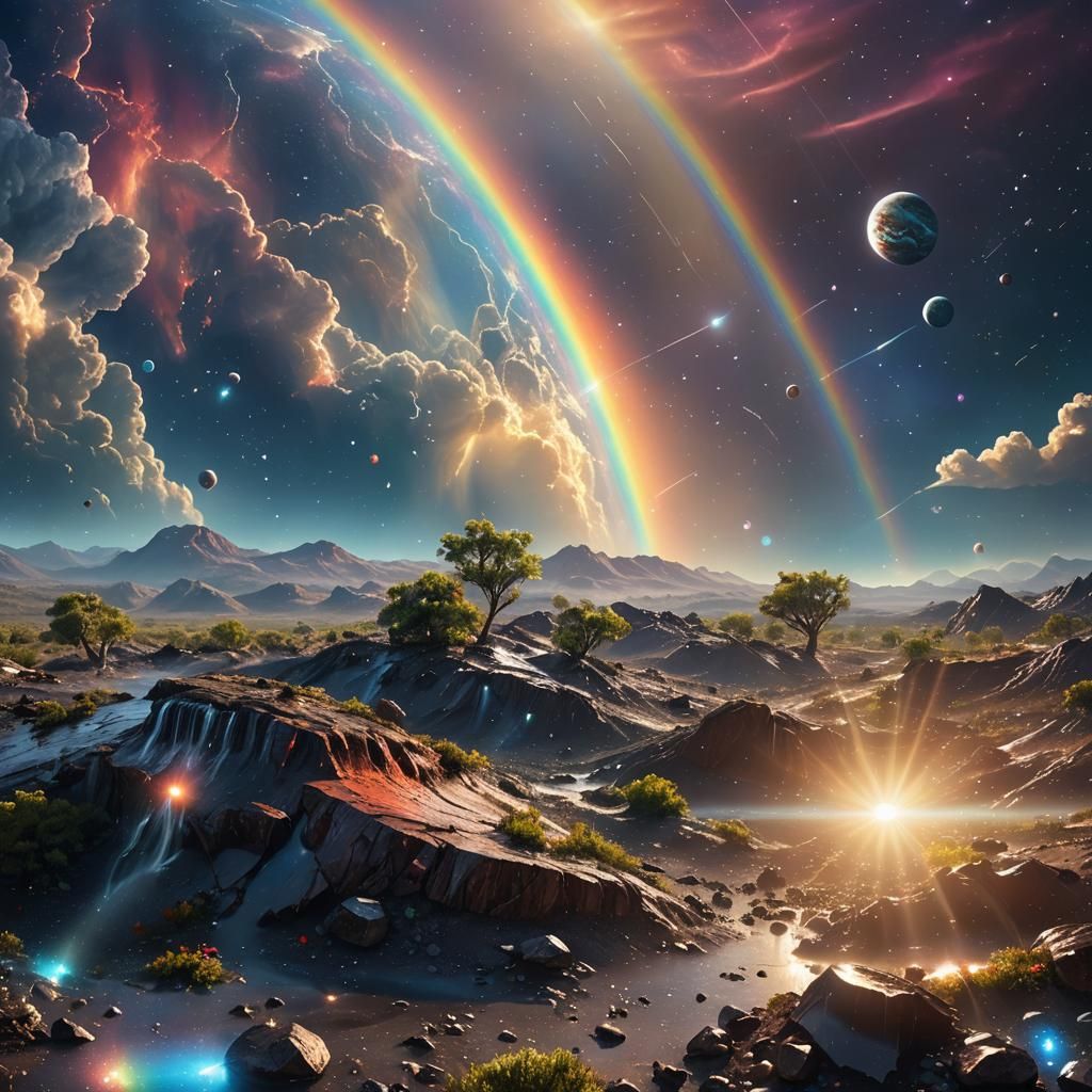 Diamond Rain Planet with Rainbows: Hyperrealistic Celestial ...