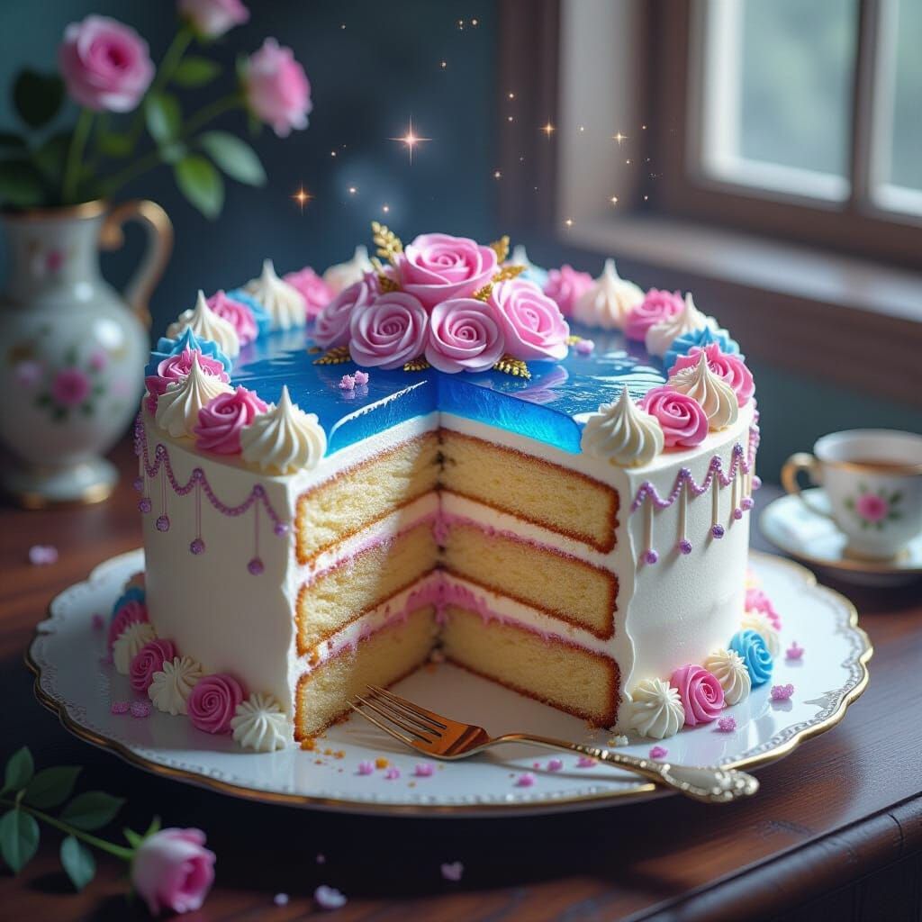 Majestic Cake with Jelly Layer in Digital Art Style