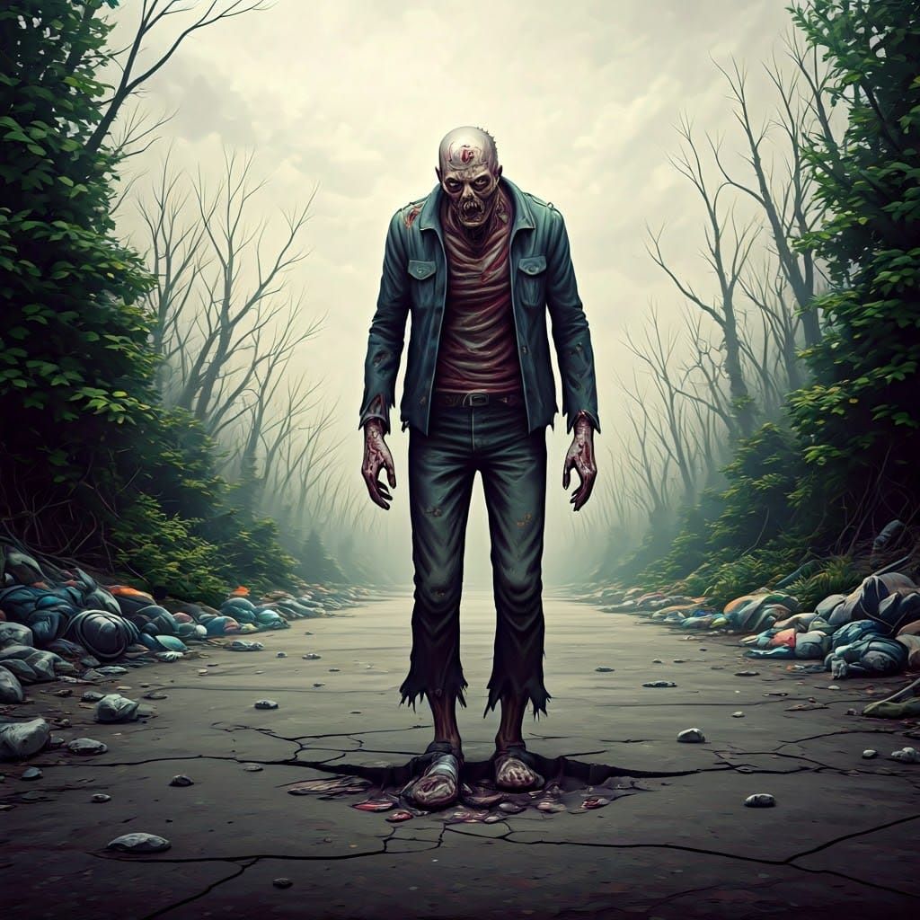 Zombie Walks a Desolate Post-Apocalyptic Road