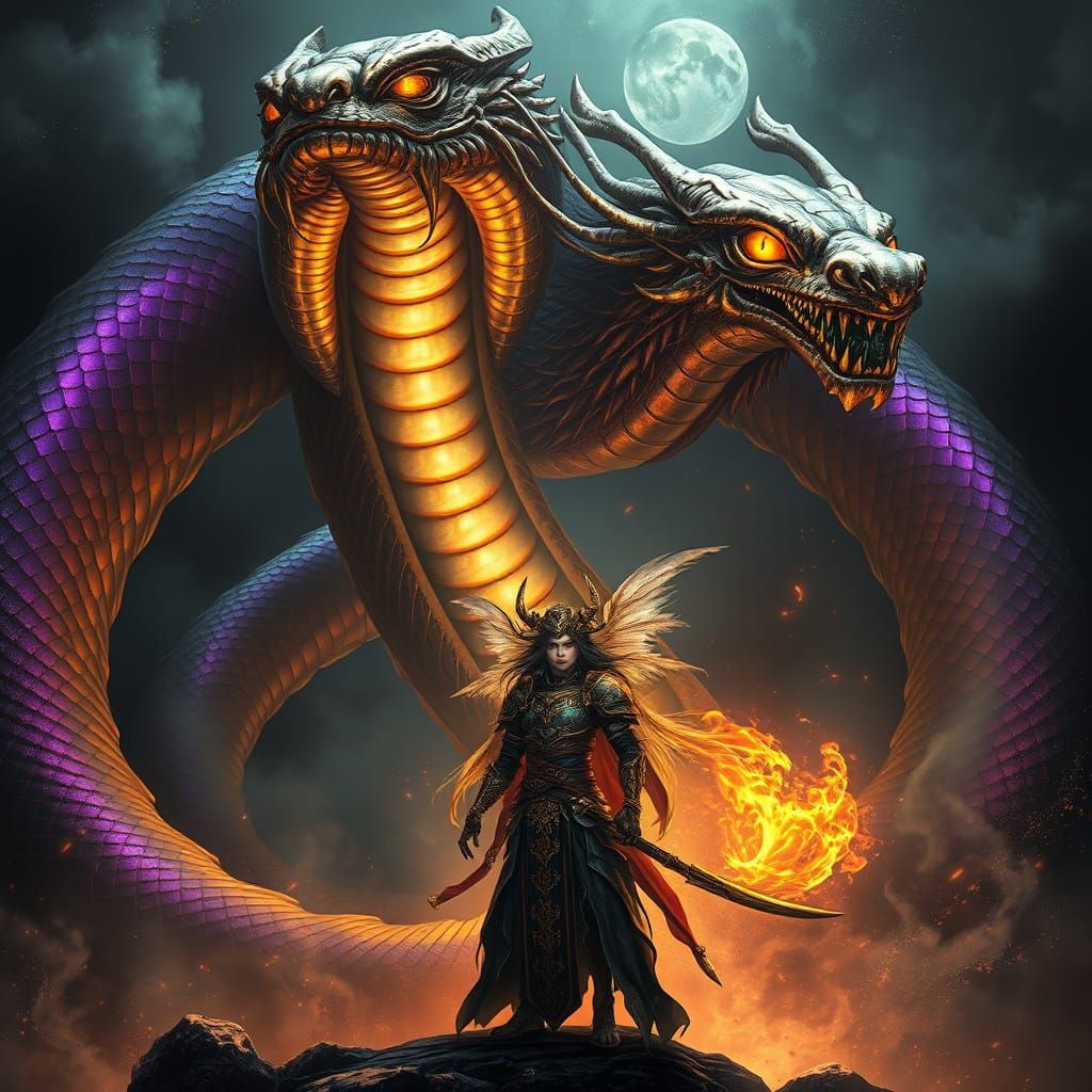 Serpentine Naga Rises from the Shadows in Dark Fantasy Art N...