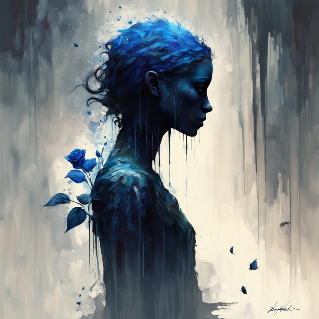 Melancholic Silhouette Holding a Rose in the Rain