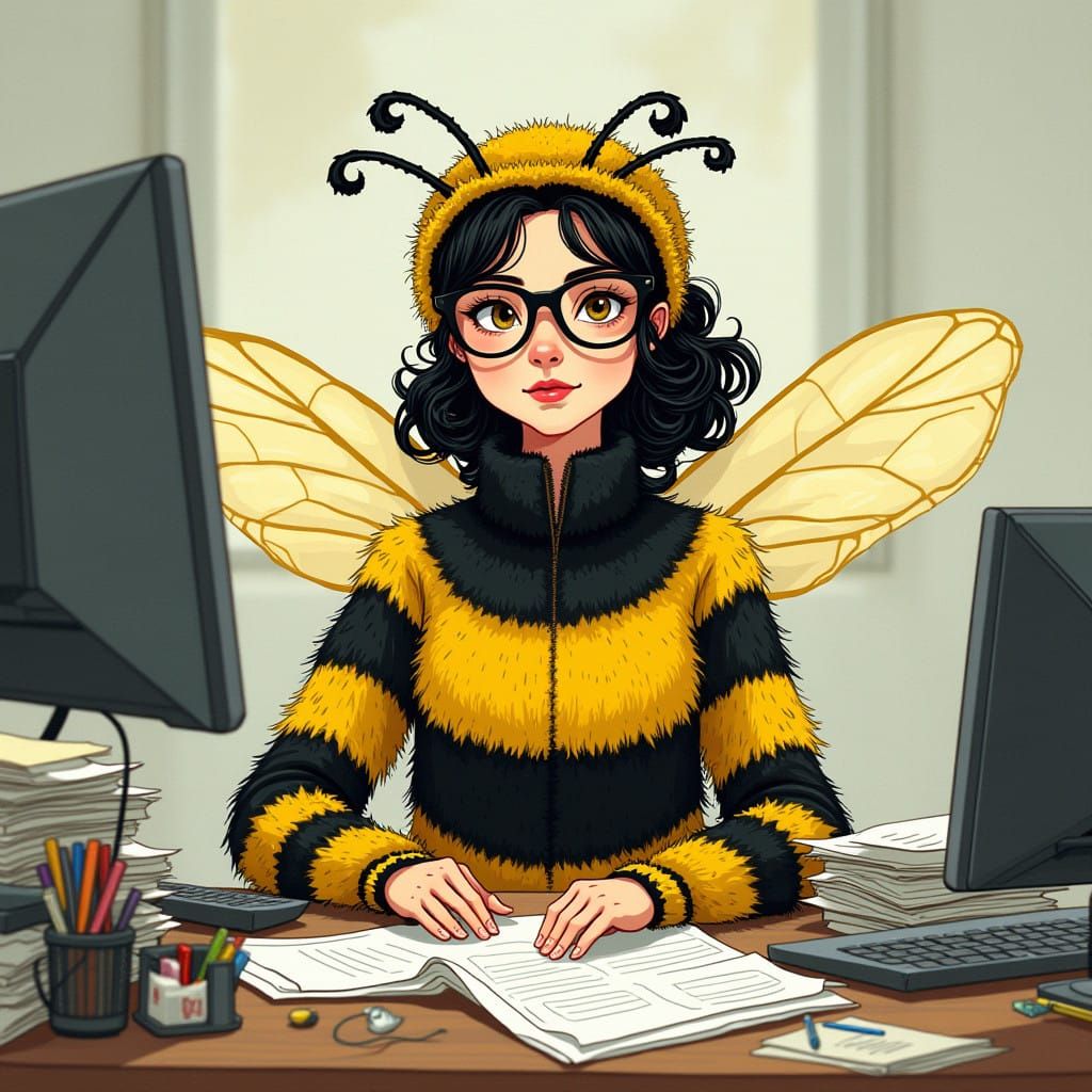 Whimsical Bee Office Worker in Fantastical Illustration Styl...