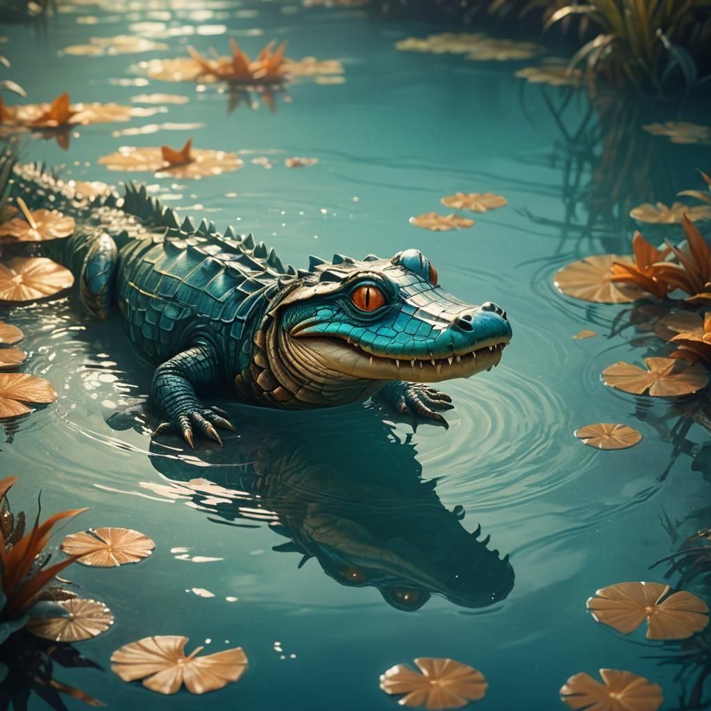 Fantastical Baby Alligator Puppet in Deep Water