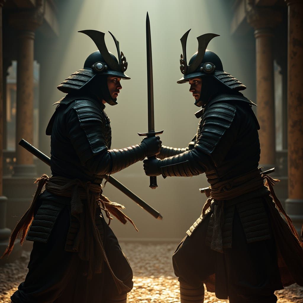 Two Samurai Standoff in a Cinematic Battle Scene