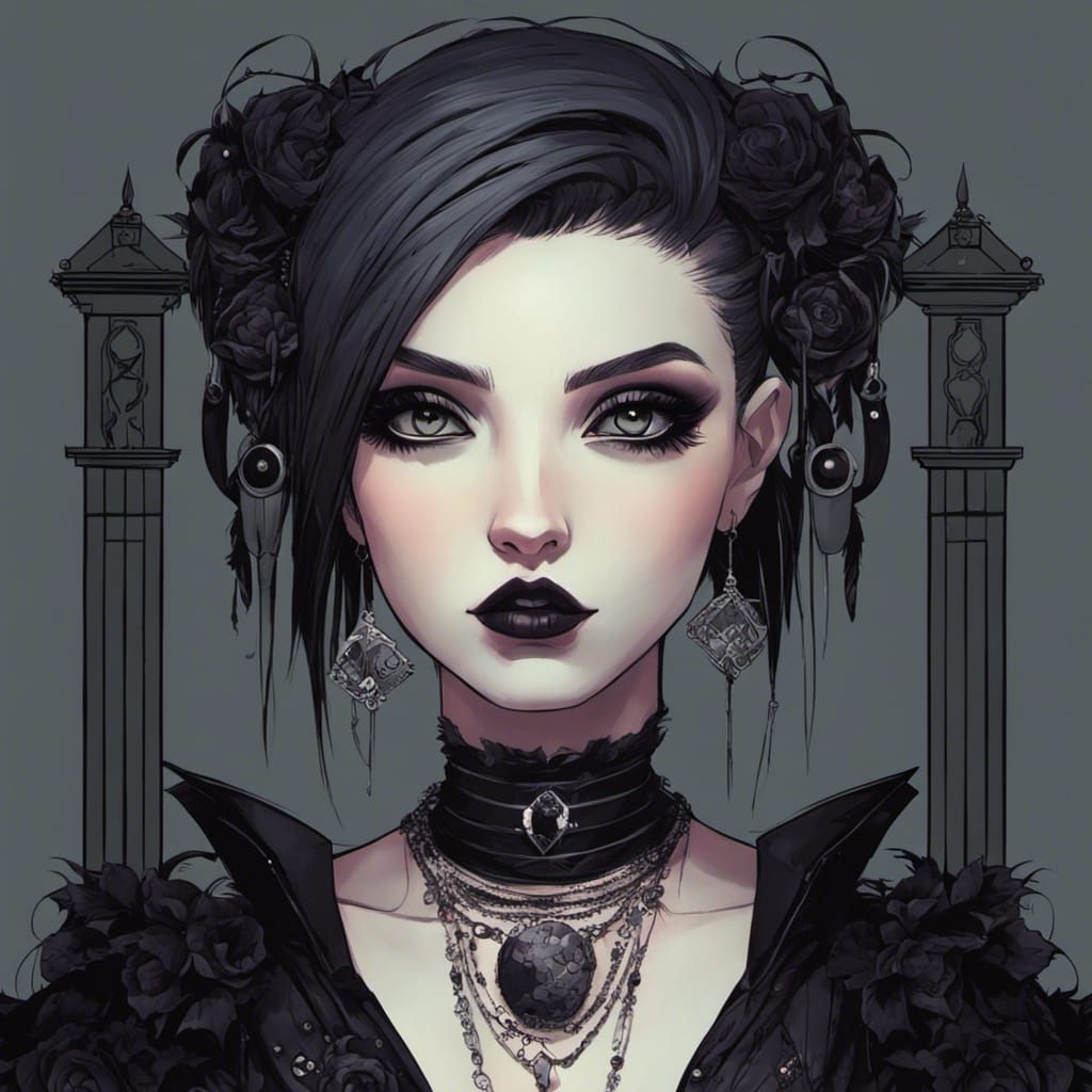 Moody Goth Punk Girl in Digital Art Style