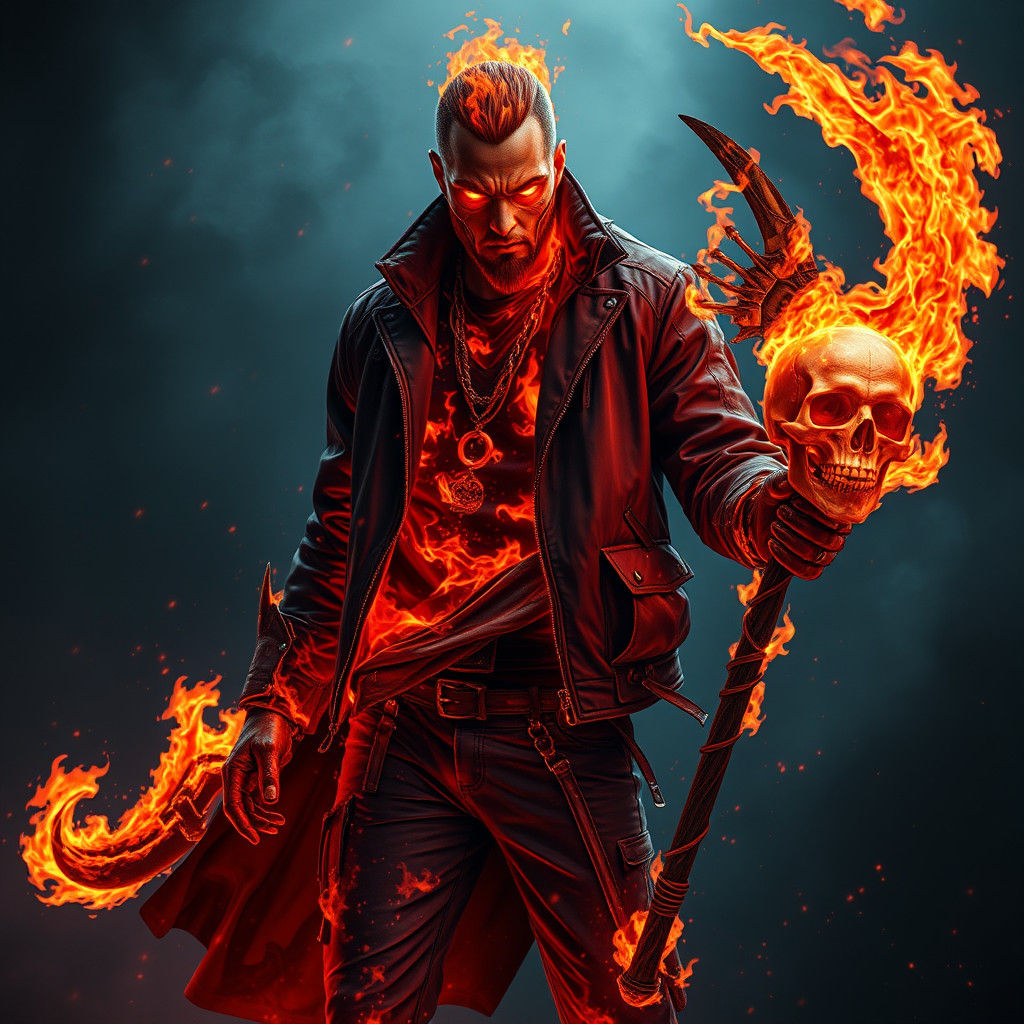 Matrix Fire King with Flaming Skull Scythe