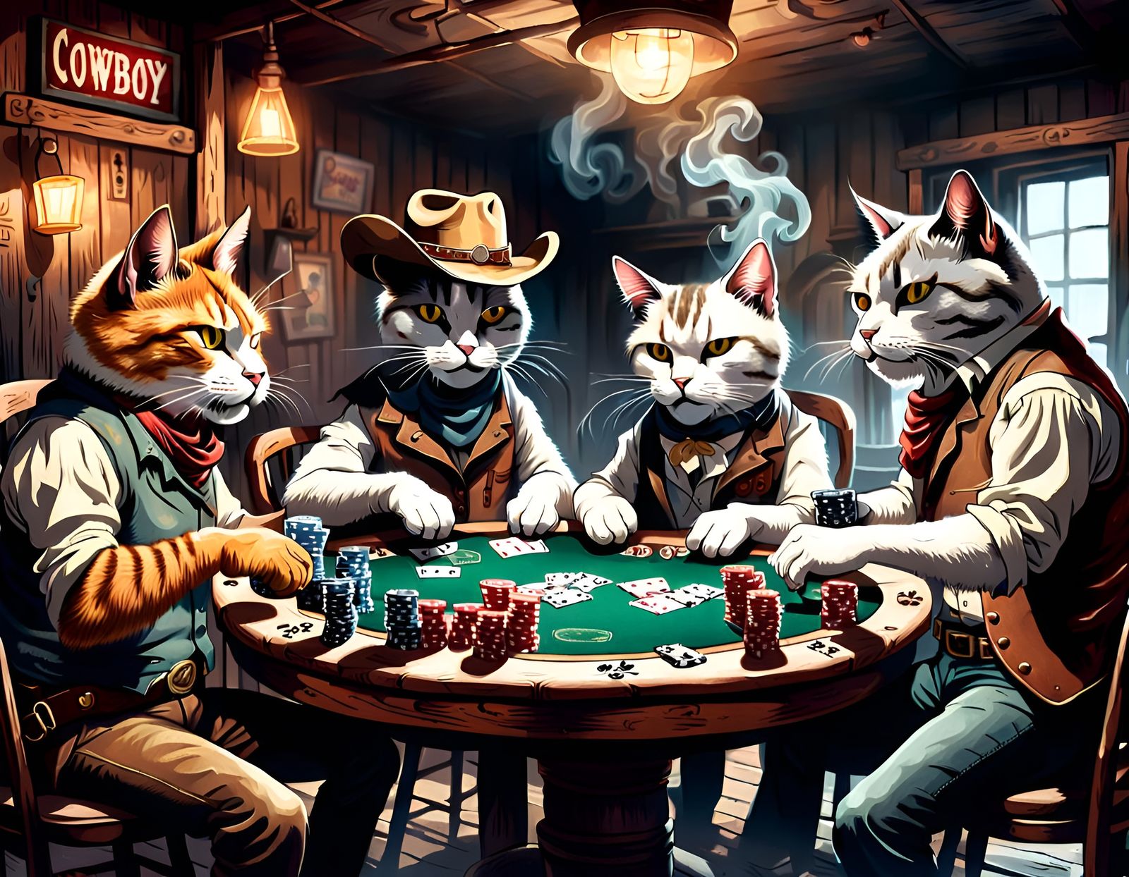 Frontier Cats Playing Poker