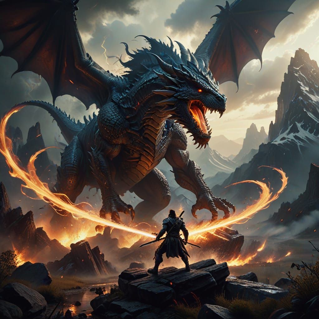 Epic Battle Between Mythical Beings in a Fantastical Realm