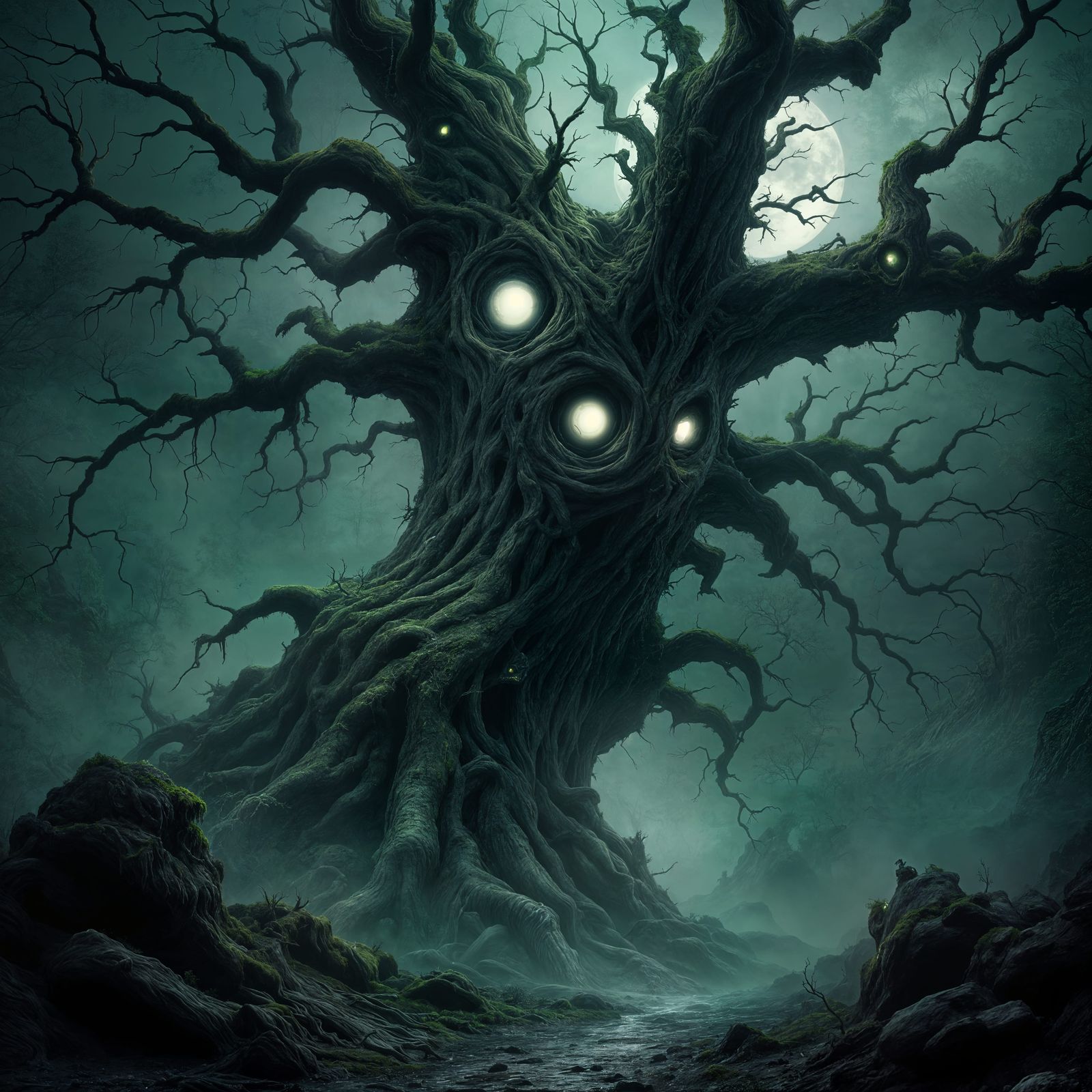 Ancient Horror Tree in the Dark of Night