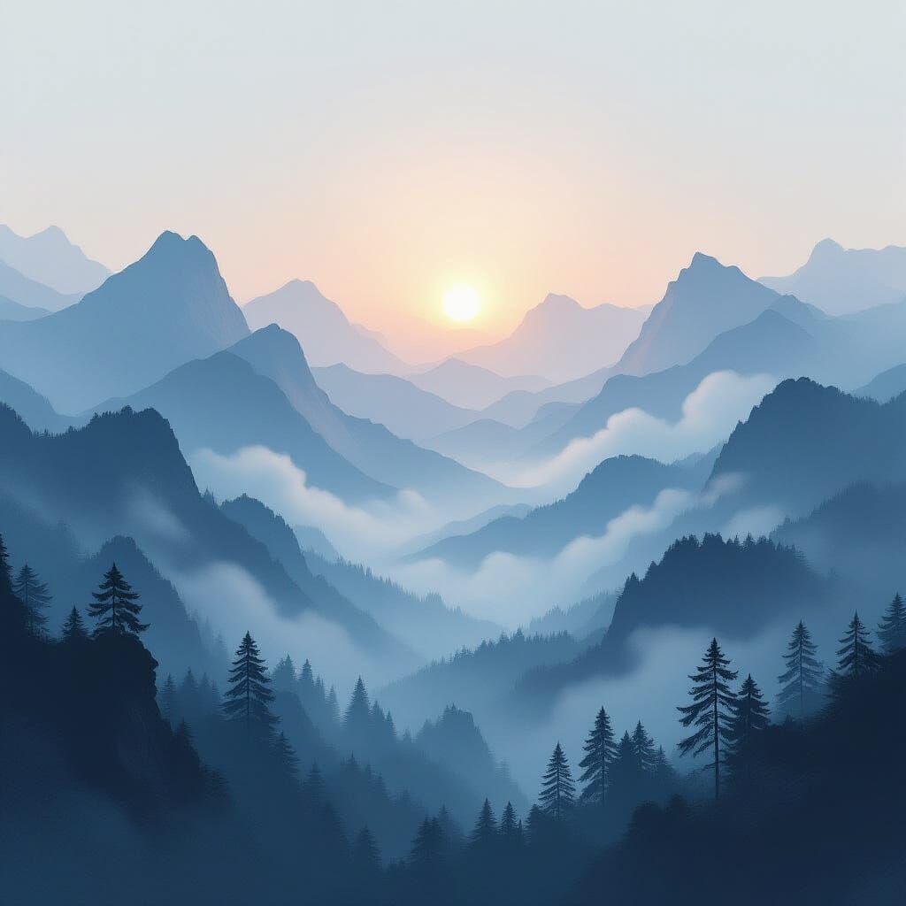 Ethereal Misty Mountains in Dreamy Landscape Style