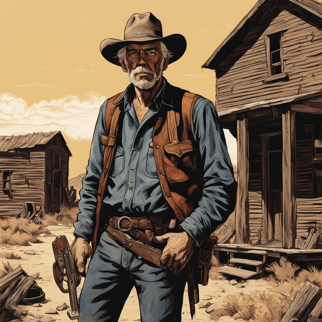 Rugged Pioneer in Dusty Western Town